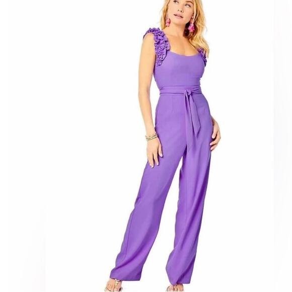 Lilly Pulitzer Zima Mystical Purple Ruffle Strap Jumpsuit - Picture 1 of 5